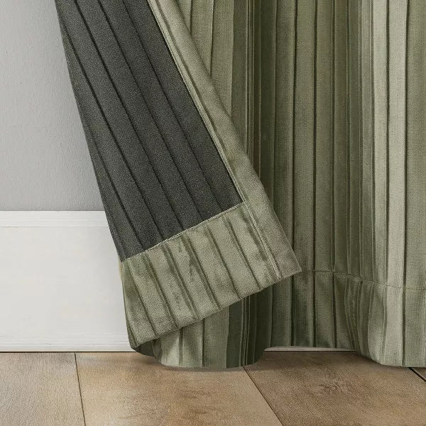 Blackout Cascade Pleated Velvet Grommet Curtain Panel - Set of 2