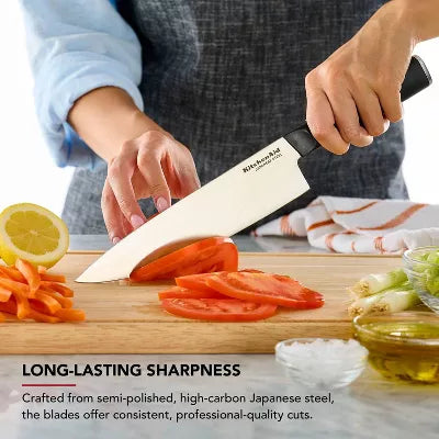 14pc 2-Tone Block Knife Set Black: High Carbon Stainless Steel, Forged Cutlery, Hand Wash