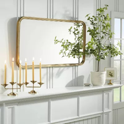 Decorative Molding Rectangular Wall Mirror Antique Brass