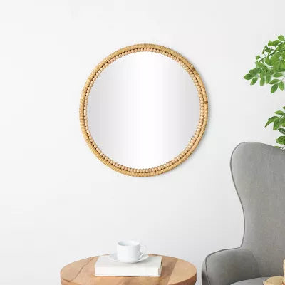 Wood Wrapped Wall Mirror with Beaded Frame Brown