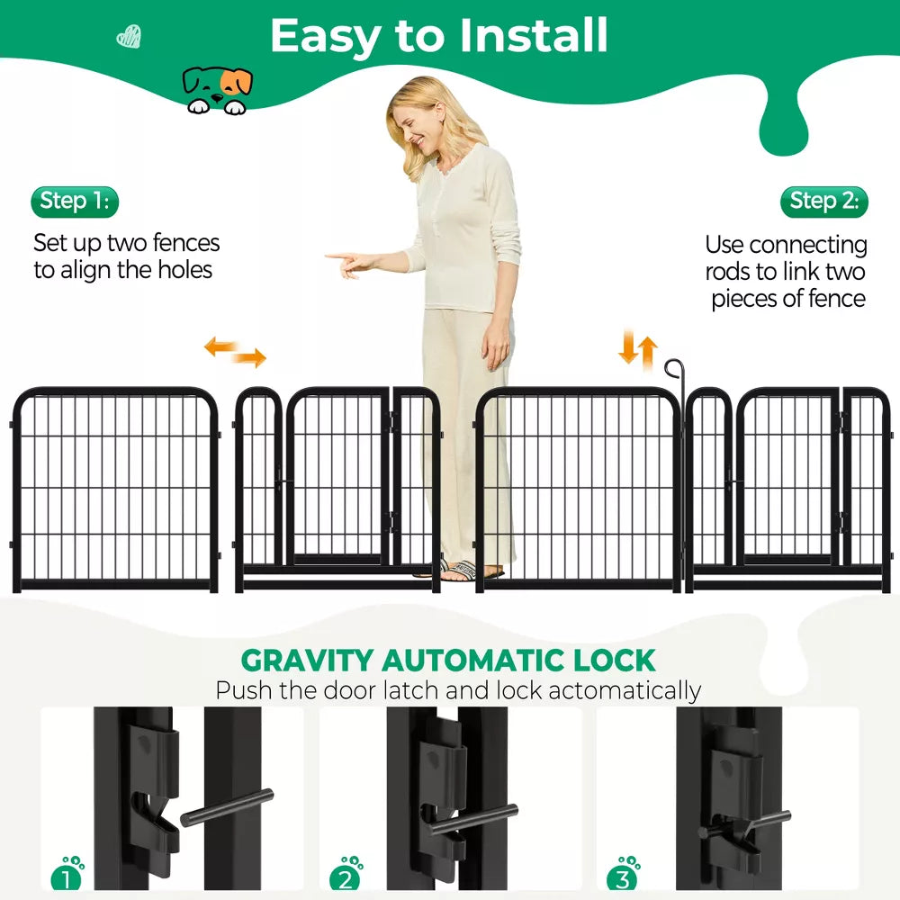 6 Panels Dog Playpen Panels Metal Pet, Black