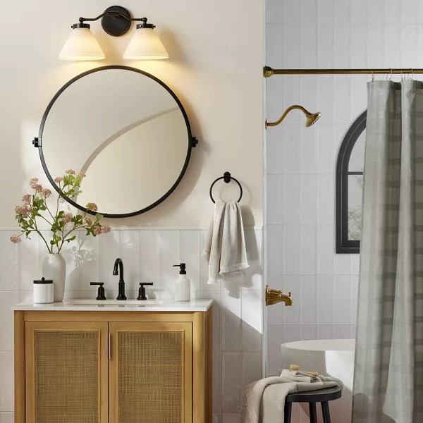 Reeded Milk Glass 2-Bulb Vanity Wall Sconce