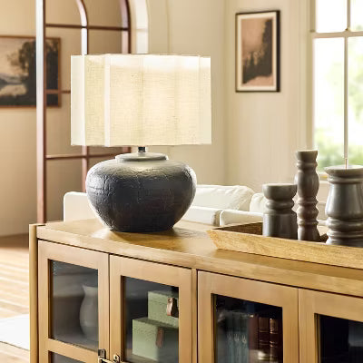 Oversized Ceramic with Fluted Shade Table Lamp Black/White