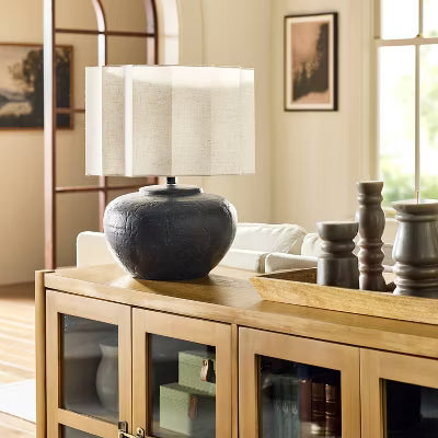 Oversized Ceramic with Fluted Shade Table Lamp Black/White