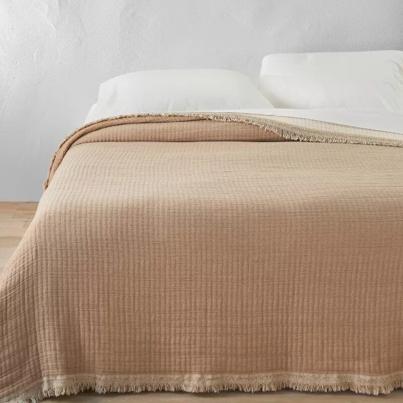 Reversible Textured Cotton Chambray Coverlet - King