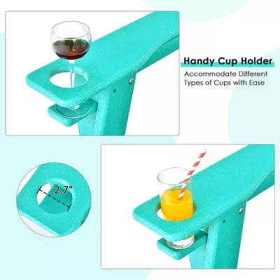 Patio Adirondack Chair Weather Resistant W/Cup Holder Turquoise