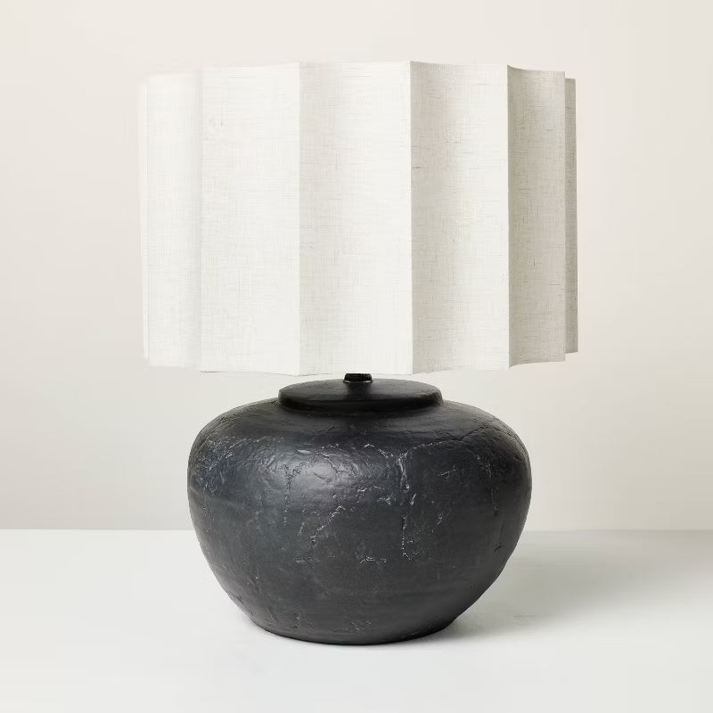 Oversized Ceramic with Fluted Shade Table Lamp Black/White