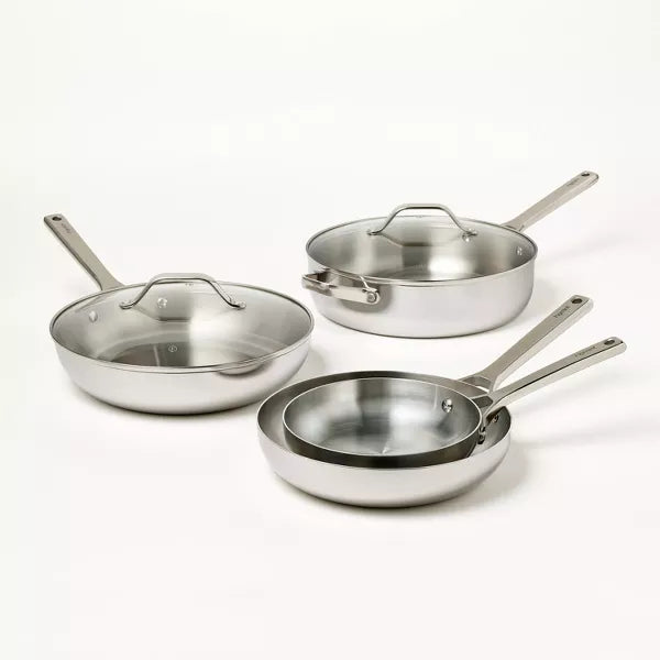 12pc Stainless Steel Cookware Set with 6pc Pan Protectors Silver