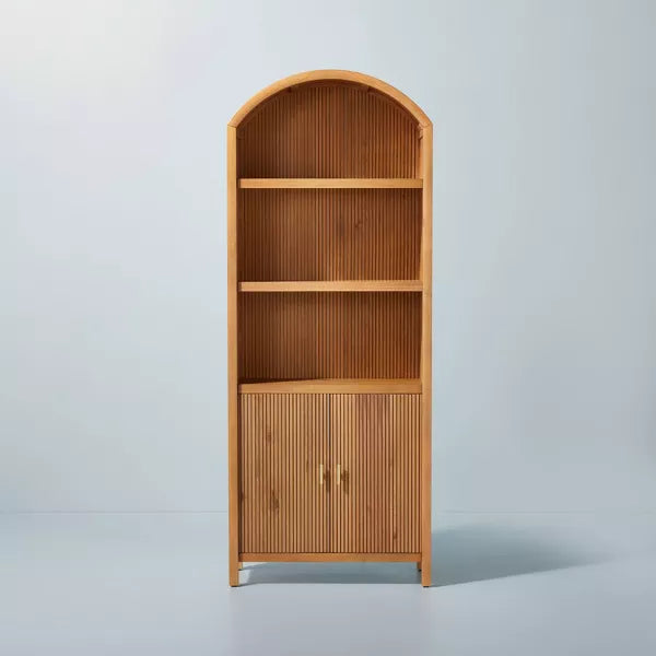 Grooved Wood Arch Bookcase Cabinet