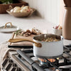 Classic 8pc Stainless Steel Cookware Set with Brushed Gold Handles Matte White: Induction & Oven Safe Pans