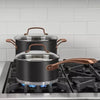 8pc Classic Matte Stainless Steel Cookware Set Black Blush Bronze Handles: Dishwasher-Safe, Tempered Glass Lids