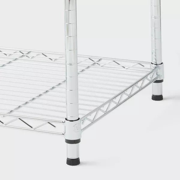 4 Tier Wide Wire Shelving Chrome - Steel Utility Storage, Adjustable Feet & Shelves