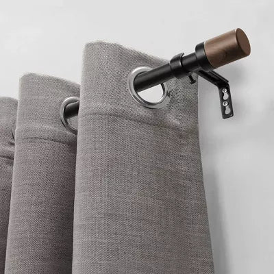 Decorative Drapery Curtain Rod with Maple Wood Cylinder Finials Matte Black