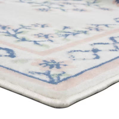 4'x6' Lattice Border Floral Woven Area Rug Cream