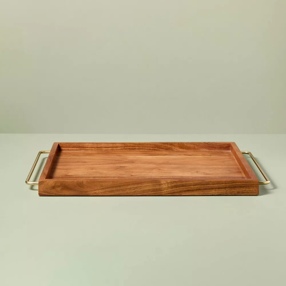 Wooden Tray with Brass Wire Handles