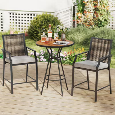 Patio Bar Stools Set of 4 w/ Armrest Fabric Seat & Heavy-Duty Metal Frame 2-BOXES