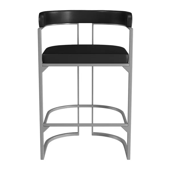 Cannonwood Half Moon Shape Metal Upholstered Back Counter Height Barstool Silver: Faux Leather