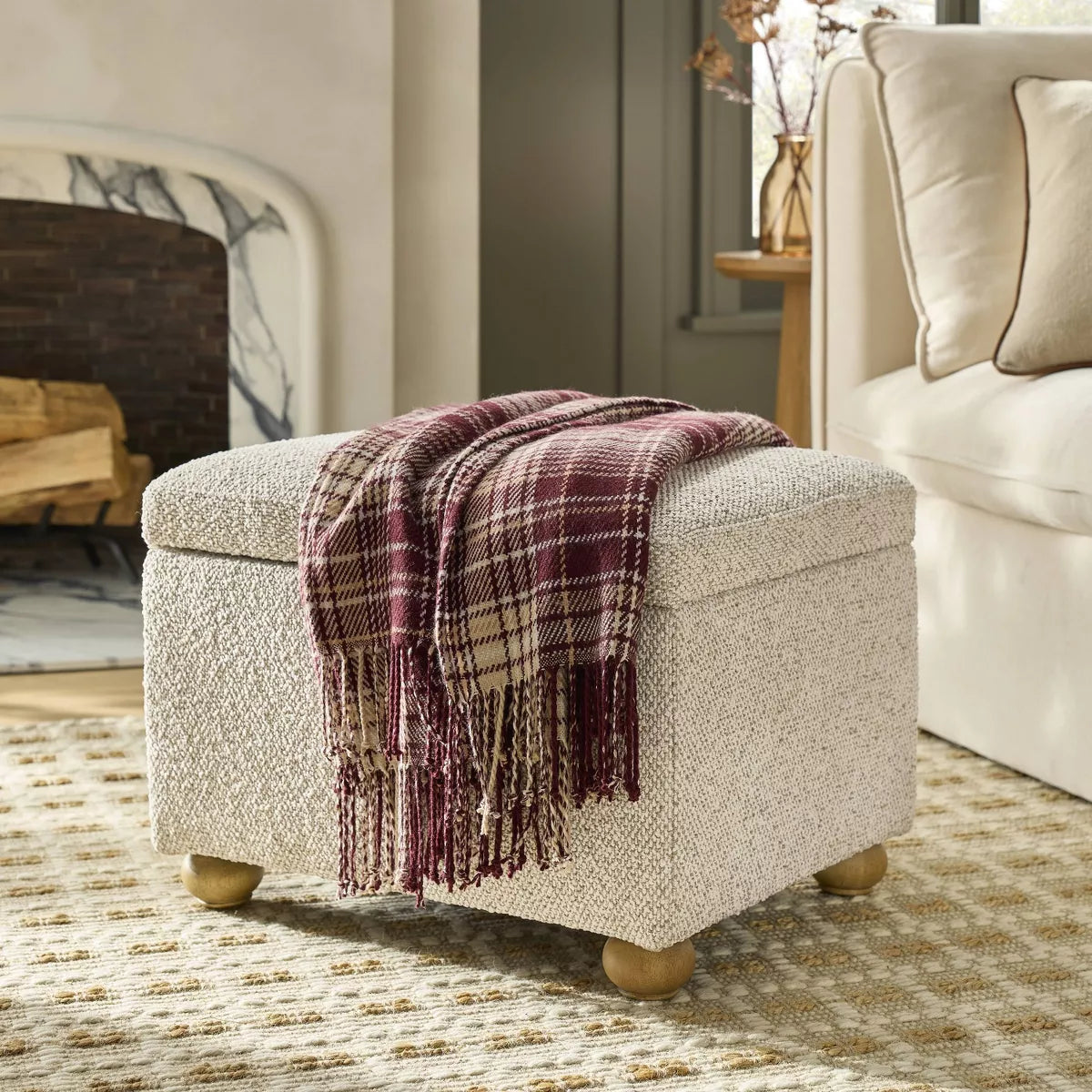 Upholstered Storage Ottoman - Natural/Brown SHOWROOM ITEM