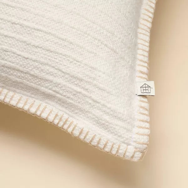 Textured Pinstripe Square Throw Pillow Cream - Set of 2