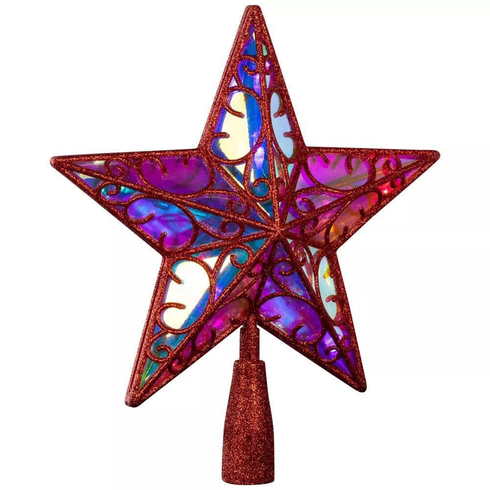LED Lighted Star Glittered Christmas Tree Topper - Red - Multicolor Lights, final cut