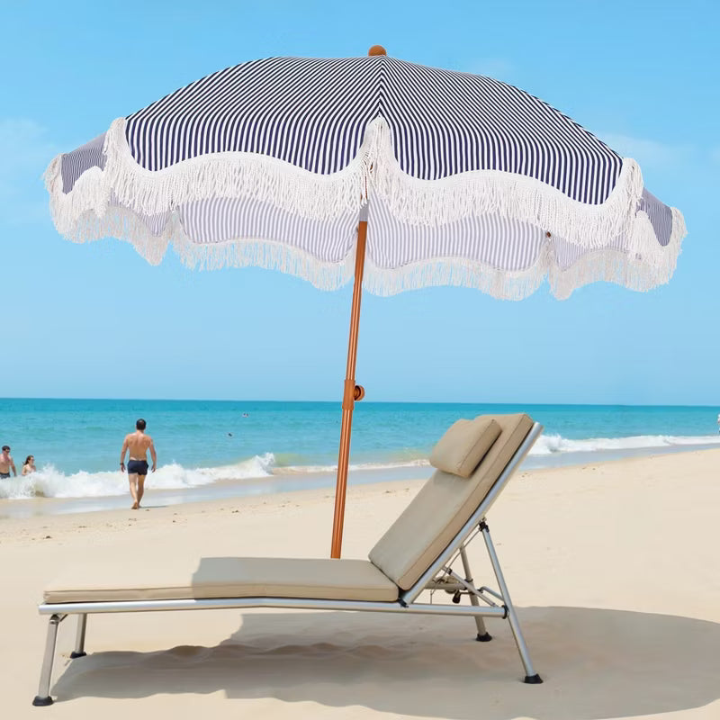 Portable Patio Umbrella with Fringe (No Base)
