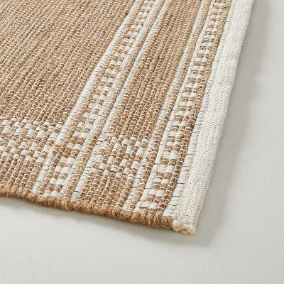 Border Plaid Handmade Jute Woven Area Rug Natural/Cream