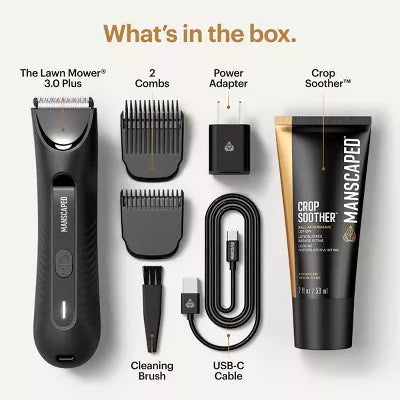 The Lawn Mower Plus Essentials Shaving Kit, SkinSafe Electric Groin and Body Hair Trimmer, Men's Grooming Gift Set