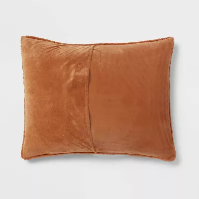 Luxe Box Stitch Faux Rabbit Fur Comforter and Sham Set Brown - Full/Queen