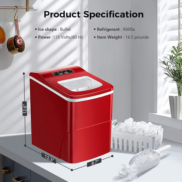 Ice Makers Countertop with Self-Cleaning, Red