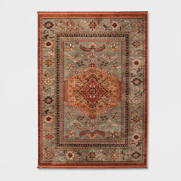 Floral Woven Rug Rust/Green - 7'x10'