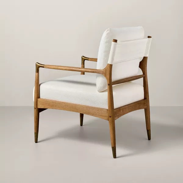 Boucle Upholstered Accent Arm Chair with Striped Back Pillow SHOWROOM ONLY ITEM
