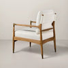 Boucle Upholstered Accent Arm Chair with Striped Back Pillow SHOWROOM ONLY ITEM