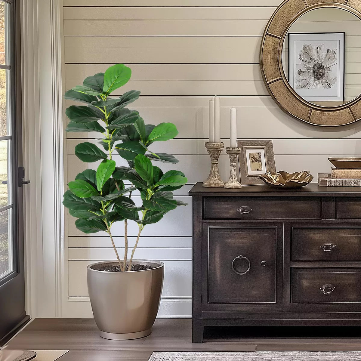 4' Faux Fiddle Leaf Fig Tree With Black Pot SHOWROOM ITEM