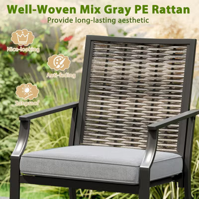 Patio Bar Stools Set of 4 w/ Armrest Fabric Seat & Heavy-Duty Metal Frame 2-BOXES