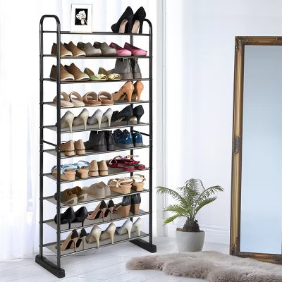 10-Tier Shoe Rack Space-saving Shoe Organizer W/Metal Frame Shoe Tower