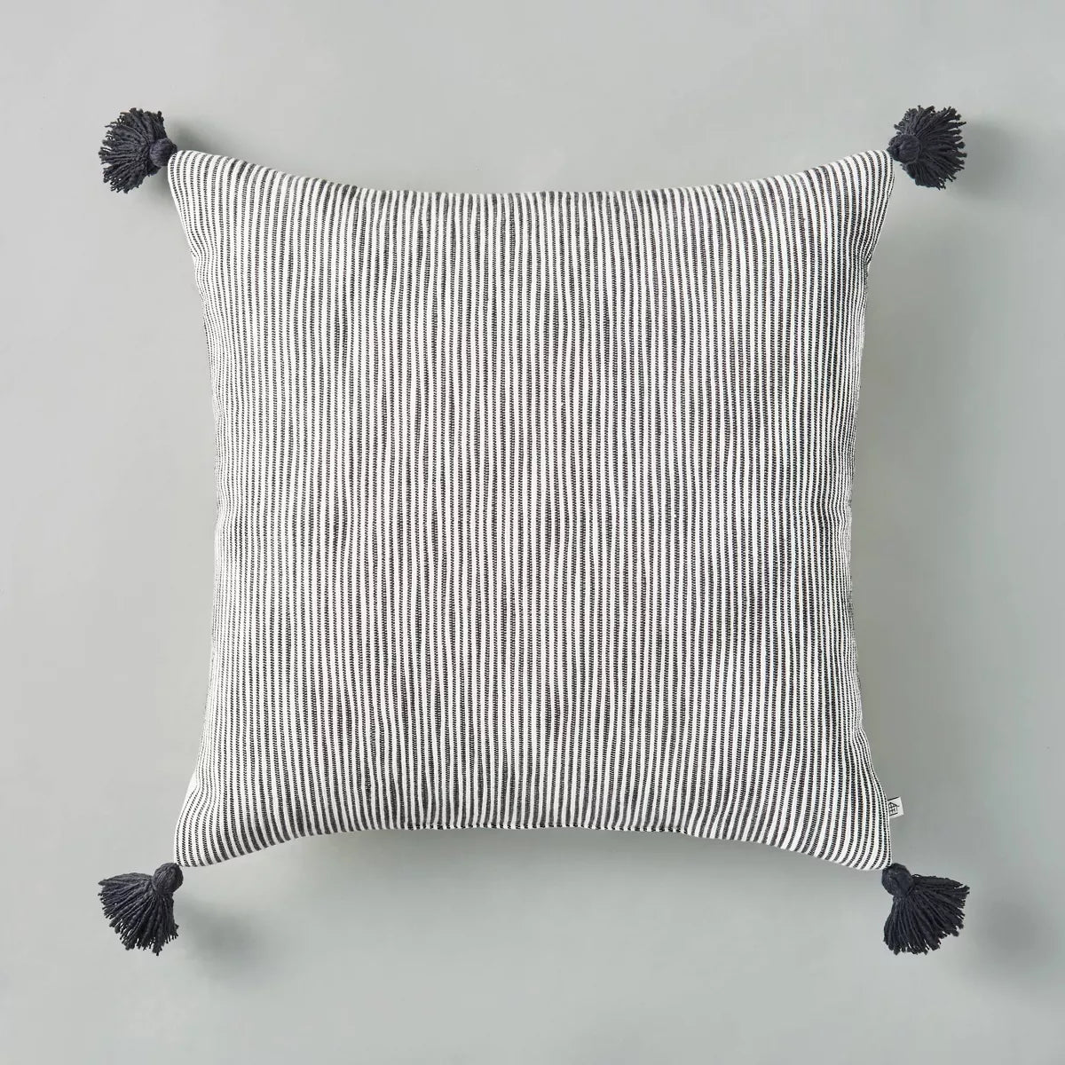 Woven Slub Stripe Throw Pillow with Tassels Gray/White