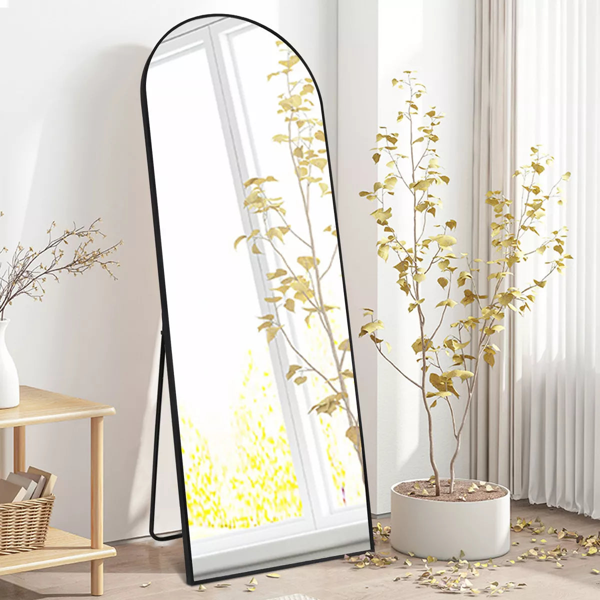 23.5" x 71" Muselady Arched Black Floor Mirror SHOWROOM ITEM