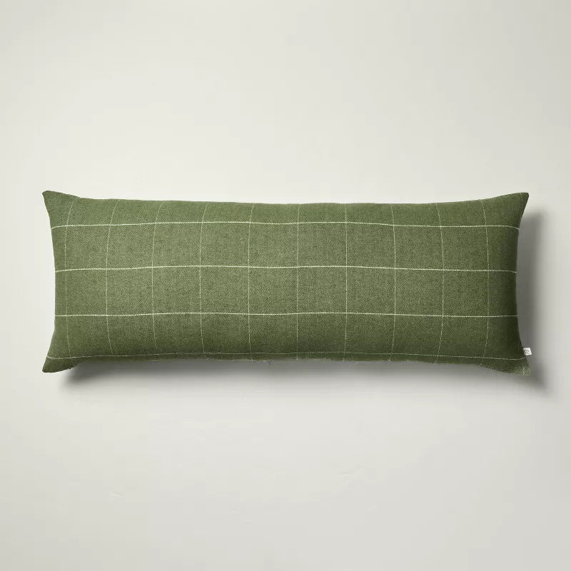 Windowpane Plaid Oblong Bed Pillow Dark Green