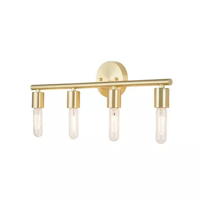 4-Light Satin Mid-Century Vanity Wall Light Sconce Brass: Includes LED Bulbs, ETL Listed