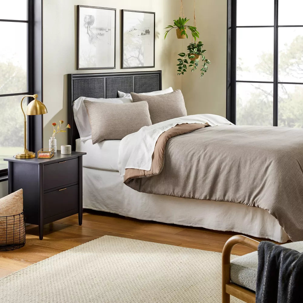 3pc Heathered Stripe Comforter Bedding Set Brown - King