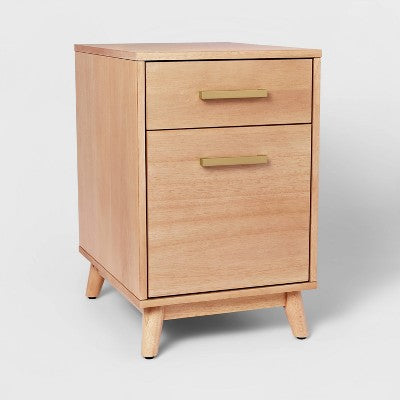 1-Piece Wood Mid Century File Cabinet Light Brown - Office Furniture, Vertical 2-Drawer, Desk Storage Solution