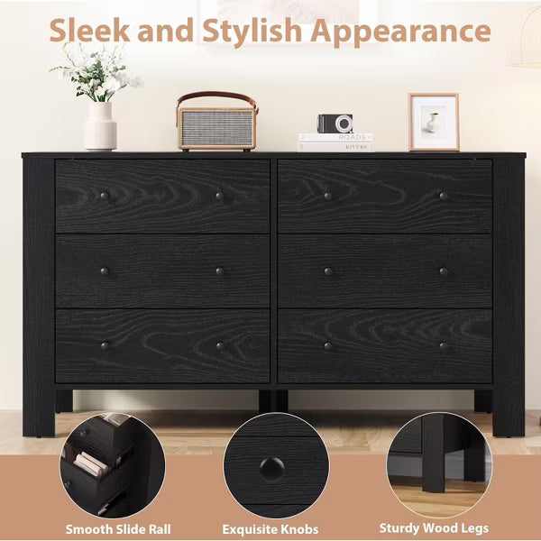 6-Drawer Double Dresser, Modern Wooden Storage Organizer