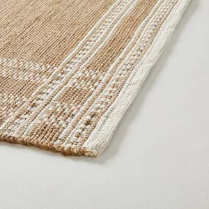 Border Plaid Handmade Jute Woven Area Rug Natural/Cream