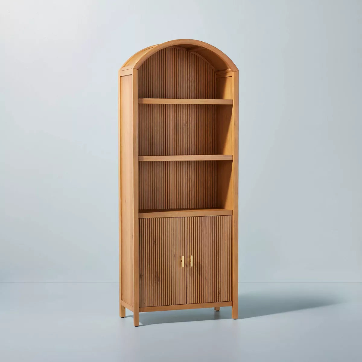 Grooved Wood Arch Bookcase Cabinet