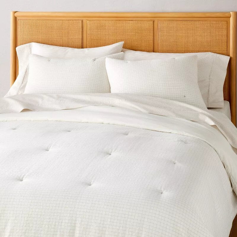 3pc Mini Grid Stitch Comforter Bedding Set - Queen