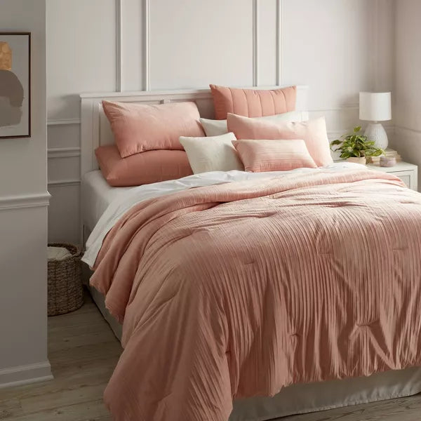8pc Luxe Velvet Comforter Set Salmon Pink King