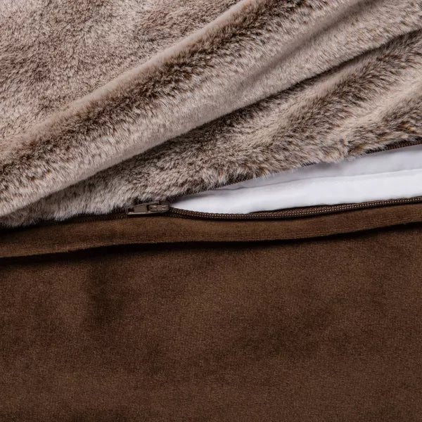 15lbs Faux Fur Weighted Blanket with Removable Cover Brown - Glass Bead Fill, Machine Washable