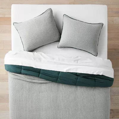 Textured Chambray Cotton Comforter & Sham Set - Full/Queen