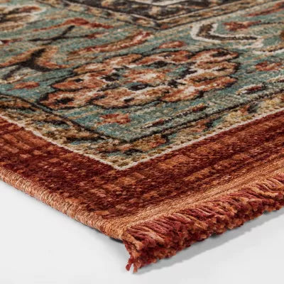 Floral Woven Rug Rust/Green