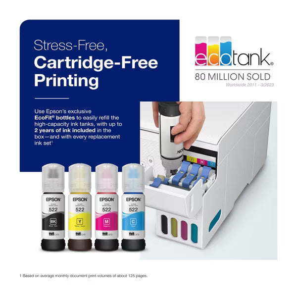 EcoTank Wireless Color All-in-One Cartridge-Free Supertank Printer: Inkjet, Wi-Fi, Apple AirPrint